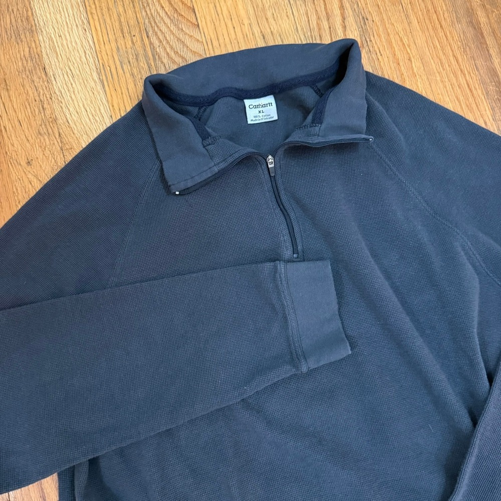 Carharrt Mens K346 Waffle-Knit Thermal Quarter-Zip Pullover Sweatshirt Navy XL